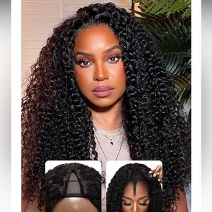 22” Nat Black Jerry Curly V Part Human Hair Wig 150% Density glueless It#LG3